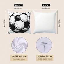 1 pièce Housse de coussin minimaliste noir et blanc de football, imprimée sur un seul côté en tissu peluche, 45*45/50*50/40*40CM. Housse de coussin convenant à la décoration moderne du salon et canapé, cadeau - Multicolore - Voir 11