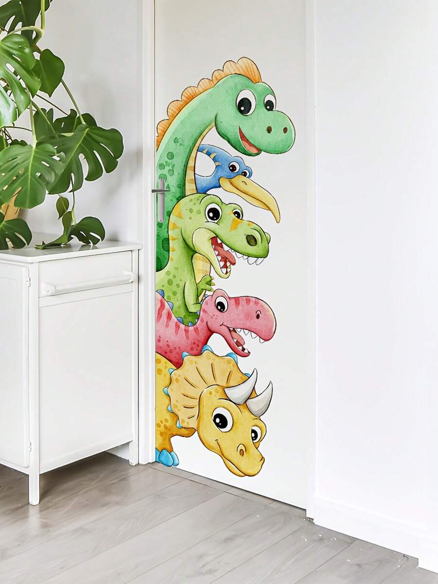 1 قطعة ملصق حائط ديناصور 3D كبير العيون جذاب، قابل للإزالة وذاتي اللصق، تصميم مشقوق، دافئ، مناسب لديكور جدران المنزل والغرفة والحمام والخلفيات الأخرى - مصنوع من مادة البي في سي - متعدد الألوان - مشاهدة 1