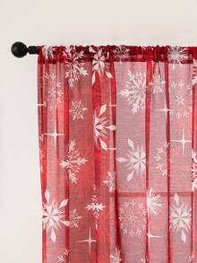 1pc Lightweight & Minimalist Fashion Christmas Red Snowflake Printed Curtain, Suitable For Living Room, Bedroom Home Decor, For All Seasons - Red - View 5