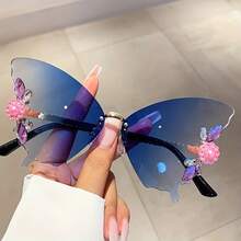 Women's Butterfly Glasses - Purple Pink Gradient Lenses, Elegant Party And Daily Wear - Lightweight And Durable Frame - Non-Prescription Fashion Glasses Accessories, Fashionable Vision Aid, Rhinestone Decoration, Unique Design, Metal Hinge,  Accessories - 漸層紫 - 查看 5