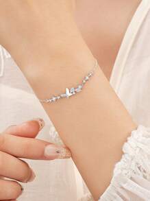 1 件甜美森系双层星星和月亮手链，设计精致 - 復古銀色 - 查看 7