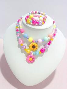 8pcs/Set Daisy Flower Charm Colorful Beaded Necklace & Bracelet Set, Suitable For Girls Daily Wear, Party, Birthday Gift, Random Color - Multicolor - View 6