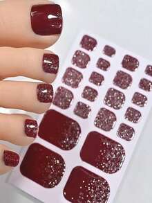 110片装闪亮脚趾全贴甲贴 5张春夏金属青瓷色自粘脚趾甲油贴条 闪亮亮片美甲奢华自粘甲贴 女士女孩日常DIY美甲 - 彩色 - 查看 7