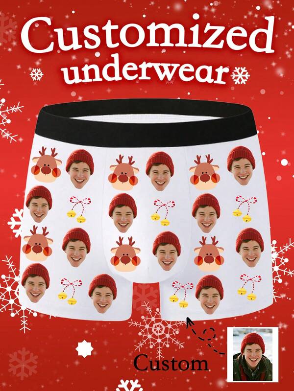 This Customized Men's Underwear Features A White Printed Design, With Comfortable And Breathable Material, Making It An Excellent Gift For Your Husband Or Boyfriend On Valentine's Day Or Christmas.