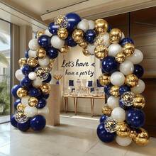 125pcs Navy Blue Gold Balloon Graland Arch Kit, Sand White Blue Gold With Confetti Balloons For New Year Graduation Birthday Wedding Party Decorations - 夜藍+金 - 查看 3