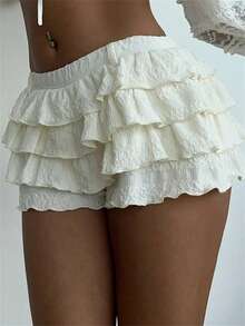 Mini Ruffle Shorts For Women Y2k Bloomers Shorts Elastic Waist Tiered Micro Shorts Casual Mini Skort Low Rise Booty Shorts Going Out Shorts - 白色 - 查看 6
