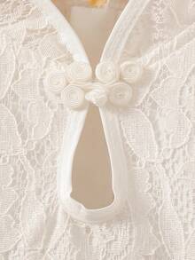 coviviky Vestido de estilo cheongsam de manga larga con encaje blanco para niñas, vestido inspirado en la cultura china con elegante encaje y falda de malla, uso formal e informal sofisticado y lindo