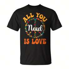 Groovy Peace Sign All You Need Is Love 60S 70S Hippie T-Shirt - 黑色2 - 查看 1
