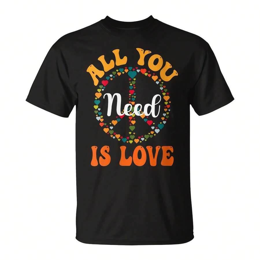 Groovy Peace Sign All You Need Is Love 60S 70S Hippie T-Shirt - 黑色2 - 查看 1