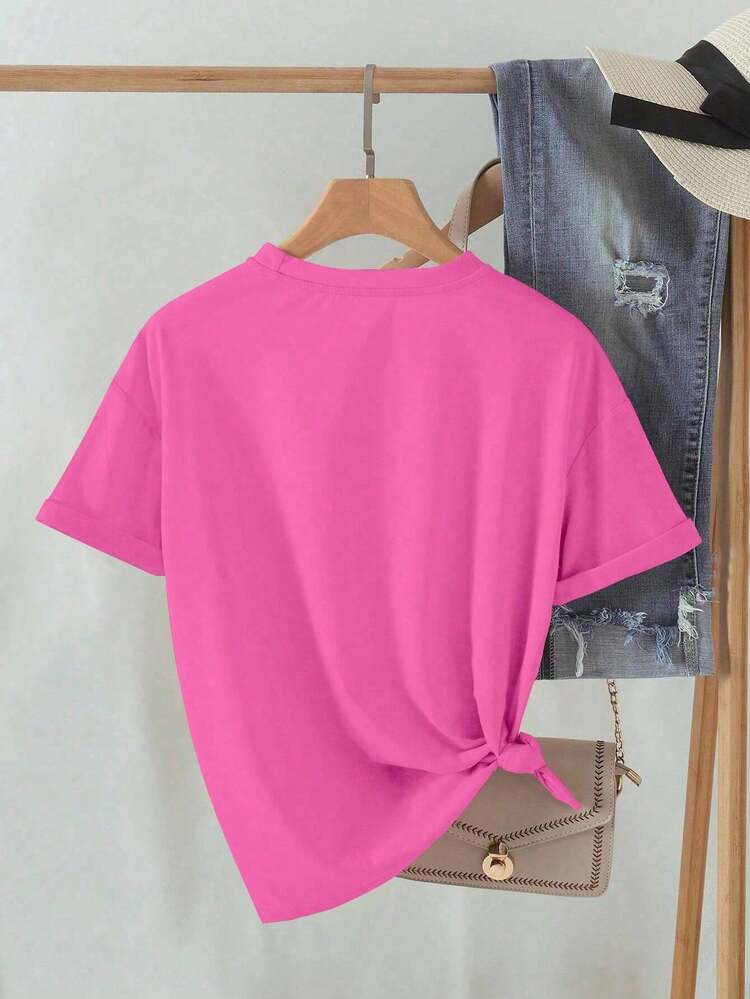 Camiseta de mujer de cuello redondo de manga corta con estampado de calavera, camiseta gráfica de verano para mujer - Rosa - Añade 2