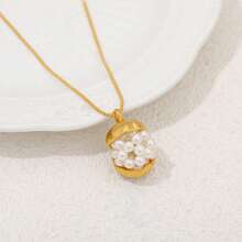 1 chiếc dây chuyền mạ đồng đính ngọc trai biển Pháp, mặt dây chuyền kiểu choker sang trọng và thanh lịch. - vòng cổ - Xem 2