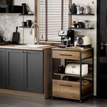 SoBuy FKW118-PF, Industrial Vintage Style Kitchen Trolley Cart Kitchen Storage Trolley Serving Trolley With Mobile Storage Chest - Brown - View 4