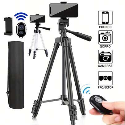 41.73in Camera Phone Stand,Phone Tripod Stand, Phone Stand For Filming, Lightweight DSLR Tripod Camera Stand With Storage Bag, Tripod Adapter, For DSLR, Camera For Summer Vacation, Travel, Outdoor Activities, Live Streaming, Stable Recording Selfie Stick Vlogging EquipmentStrong Load-Bearing