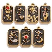 1 pieza Colgante de tarjeta de tarot con estrella y luna de acero inoxidable, accesorio de joyería para collar y pendientes DIY, para uso diario - colgante - Ver 9