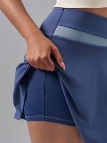 Soyun 女士运动纯色二合一轻便短裙，适合户外活动、旅行和健身房 - 藍色 - 查看 6