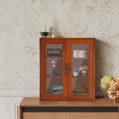 Rainaut Vintage Mini Wood Counter Top Cabinet,Display Case With Organic Glass Door,Wall Storage Cabinet, That Sits On Countertop-Floating Shelf Organization
