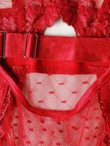 Women's Sexy Embroidered Teddy Lingerie Set - Red - View 8