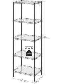 SONGMICS Estantería de Cocina, Estantería de 5 Niveles, 8 Ganchos, 30 x 40 x 121 cm, Metal, Altura Ajustable, Negro MLGR115B01V1 - Negro - Ver 9