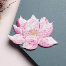 1pc Chinese Style Embroidered Lotus Flower Patch, Pink, Blue, Gold, DIY Clothing Decoration - Multicolor - View 1