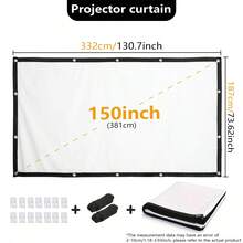 Pantalla de proyector para exteriores de 60, 72, 84, 100 y 150 pulgadas, pantalla de proyección de películas 4K HD 16:9, diseño plegable, lavable y antiarrugas, soporte portátil para proyección a doble cara, adecuada para cine en casa, oficina - Multicolor - Ver 16