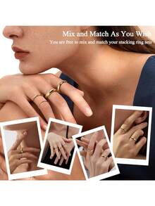 Milacolato 14K Gold Plated Rings For Women Non Tarnish, Chunky Gold Ring That Don't Tarnish Twisted Wave Bands Thumb Statement Stackable Eternity Ring Size 5-10 - 彩色 - 查看 6