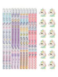 6/12sets Cute Unicorn Fun Pencils And Erasers, Unicorn Style Party Pencils And Erasers Set For Unicorn Theme Party, Birthday Gifts, Christmas Gift Fillings