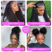 36 Inch 360 Deep Wave Lace Front Wigs Human Hair 250% Density Invisible Strap Snug Fit 360 Glueless Human Hair Wig Pre Plucked Curly 360 Full Lace Wig Brazilian HD Transparent Lace Frontal Wig For Women Black Color