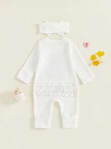Nebworn Baby Girl Waffle Knit Romper Long Sleeve Ruffle   Fall Winter Clothes Coming Going Home Outfit - 白色 - 查看 2