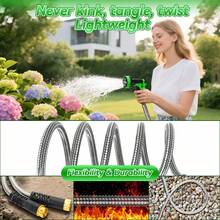 50/100 Feet Garden Stainless Steel Water Hose With Three Fittings Sprinklers & 10 Nozzles Flexible Durable Kink-Free Puncture Resistant Metal Hose For Patio Outdoor Use - 100ft - View 9