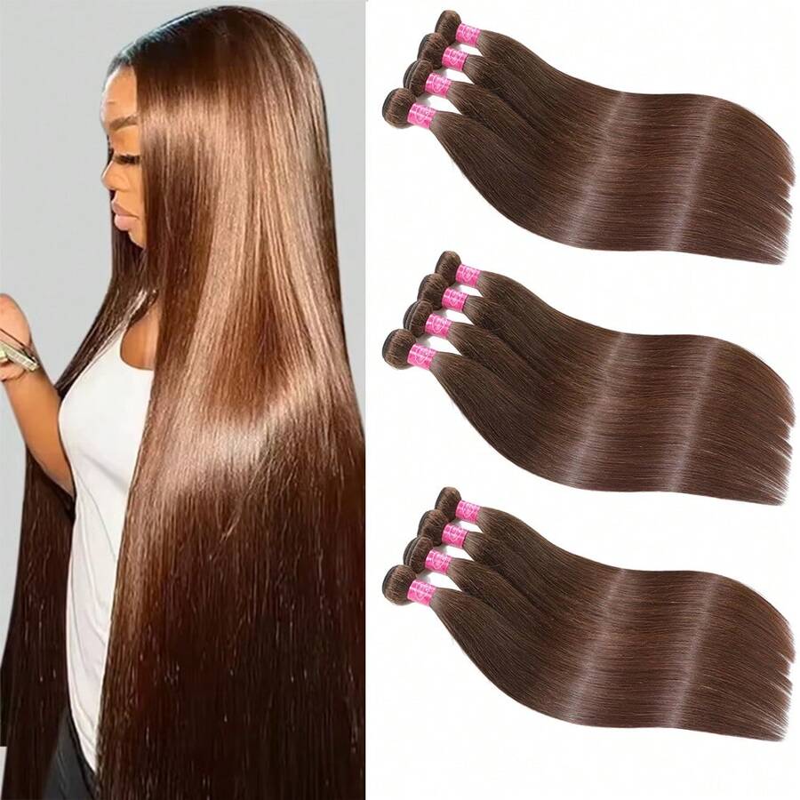 BINF Color #4 Chocolate Brown Straight Human Hair Bundles Brown Bundles Human Hair 1/3/4 Bundles Dark Brown Straight Bundles - 顏色 4 - 查看 1