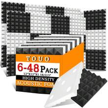 TOUO 金字塔吸音泡沫 6-48 块 12 英寸 X 12 英寸 X 3 英寸 / 12 英寸 X 12 英寸 X 2 英寸 / 12 英寸 X 12 英寸 X 1.18 英寸 吸音板 8 种颜色高密度声学处理泡沫工作室隔音海绵垫家居装修 - 彩色 - 查看 2