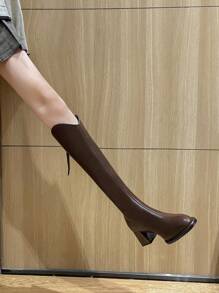 2024 秋季新款中粗跟高筒靴，经典时尚过膝靴，优雅简约设计 - 咖啡棕 - 查看 6