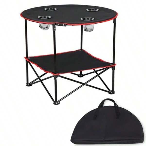 Foldable Picnic Table. Portable Camping Table Outdoor Beach Table With 4 Cup Holders And Carry Bag Camping Side Table For Outdoor Picnic Beach Games Camp And Patio