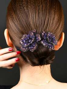 1 件水钻花朵发夹（水钻颜色随机），爪夹，发夹，发夹，发夹，发夹，发饰，女士度假装 - 紫色 - 查看 1