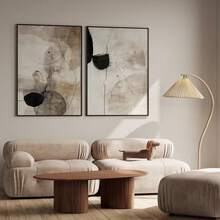 Set Of 2 Abstract Black Beige Wall Art Prints, Minimalistic Art Poster, Industrial Fashion Wall Art, Minimalist Abstract, Japandi Art, No Frame - Multicolor - View 2