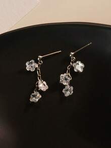 1pc S925 Sterling Silver Super Shiny Cubic Zirconia Snowflake Tassel Earrings, Versatile & Practical, Petite & Minimalist Design, Ideal Gift For Mother, Girlfriend, And Sister