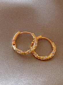 1 Pair Zirconia Twisted Hoop Earrings, Unique Design, Fashionable, Luxurious, Elegant, Romantic Style, Delicate Earrings Suitable For Daily Wear, Holiday Gift