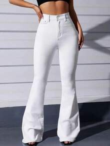 Jeans Para Mujer - Pantalones Vaqueros Blancos De Campana, Moda Casual - Blanco - Ver 4
