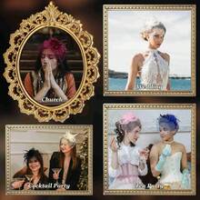 Fascinators Hats Women Tea Party Hat Mesh Headband Vintage Lace Cocktail Headwear Hair Clip Church - 米色 - 查看 11