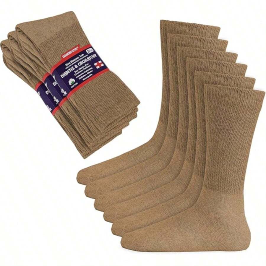 Diabetic Crew Socks Mens, Womens Loose Fit - 3 Pairs - Màu Khaki - Xem 1