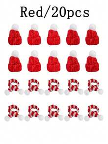 20Pcs Mini Christmas Hat And Scarf Set Decorated In Red And Green - Perfect For DIY Handicrafts Tree Ornaments And Snowman Decorations Santa Claus Small Christmas Wine Bottle Cap Dollhouse Christmas Party Decoration Home Decor Christmas Decorations Room Decor Winter