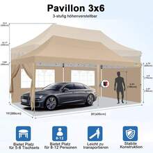 hoteel Pabellón plegable de 3 x 6 m, impermeable, estable, resistente al invierno, para fiestas, plegable, emergente, con 6 paredes laterales, protección UV, más de 50 años, para bodas en la playa, camping, fiestas, bodas y eventos comerciales.