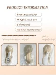 黑色金发长直假发合成马尾假发狼尾蓬松层次男女假发适合日常派对洛丽塔角色扮演假发 65 厘米 - 彩色 - 查看 5