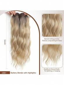 Hair Toppers For Women 18inch Wavy Hair Toppers For Women Toppers Hair Pieces For Women With Thinning Hair Ombre Highlight Synthetic Wig Clip In Hair Topper Wiglets With Fringe Bang Add Hair Volume - Multicolor - View 7