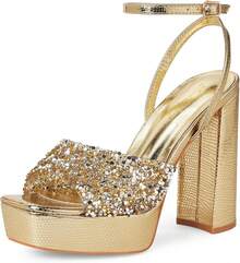 Elisabet Tang 4IN Rhinstone Square Toe Platform Strappy Chunky Block Dressy Heeled Sandals Sparkly Lizard Pattern Leather Heels For Evening PromChristmas - 紫色 - 查看 6