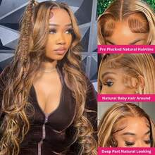 NARNI 34 Inch 250% Density Honey Blonde Human Hair Wig 13x6 HD Highlight Body Wave Lace Front Wigs Human Hair Pre Plucked Glueless Human Hair Wig 4/27 Brown Colored Lace Front Wig With Baby Hair For Women - S4/27 - Xem 6