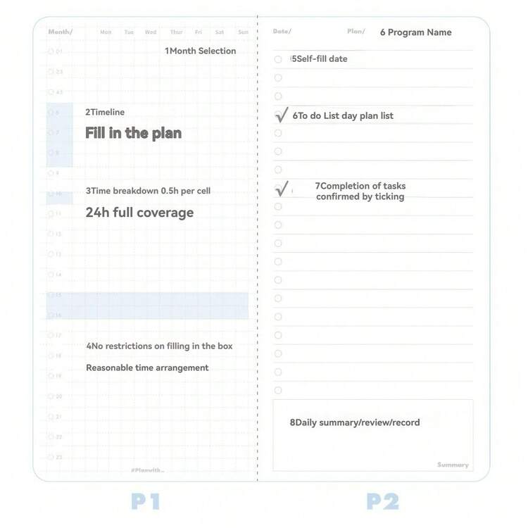 1PC All-In-One Productivity Daily Planner, 2025 Schedule Book, Portable Notebook, To-Do List, Self-Discipline Card Printing Book, Task List Memo - Multicolor - View 7