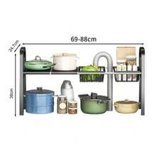 Extendable Sink Shelf Adjustable Under Sink Rack Storage Organiser For Bathroom Kitchen  Racks - Black - View 3