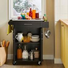 SoBuy Serving Trolley With Door And Drawer Metal Wood Black - Black - View 6