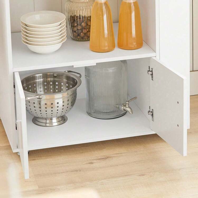 SoBuy FKW113-SCH, Kitchen Trolley Cart Storage Trolley Serving Trolley Kitchen Cabinet Microwave Cabinet, Black - White+Khaki - View 6